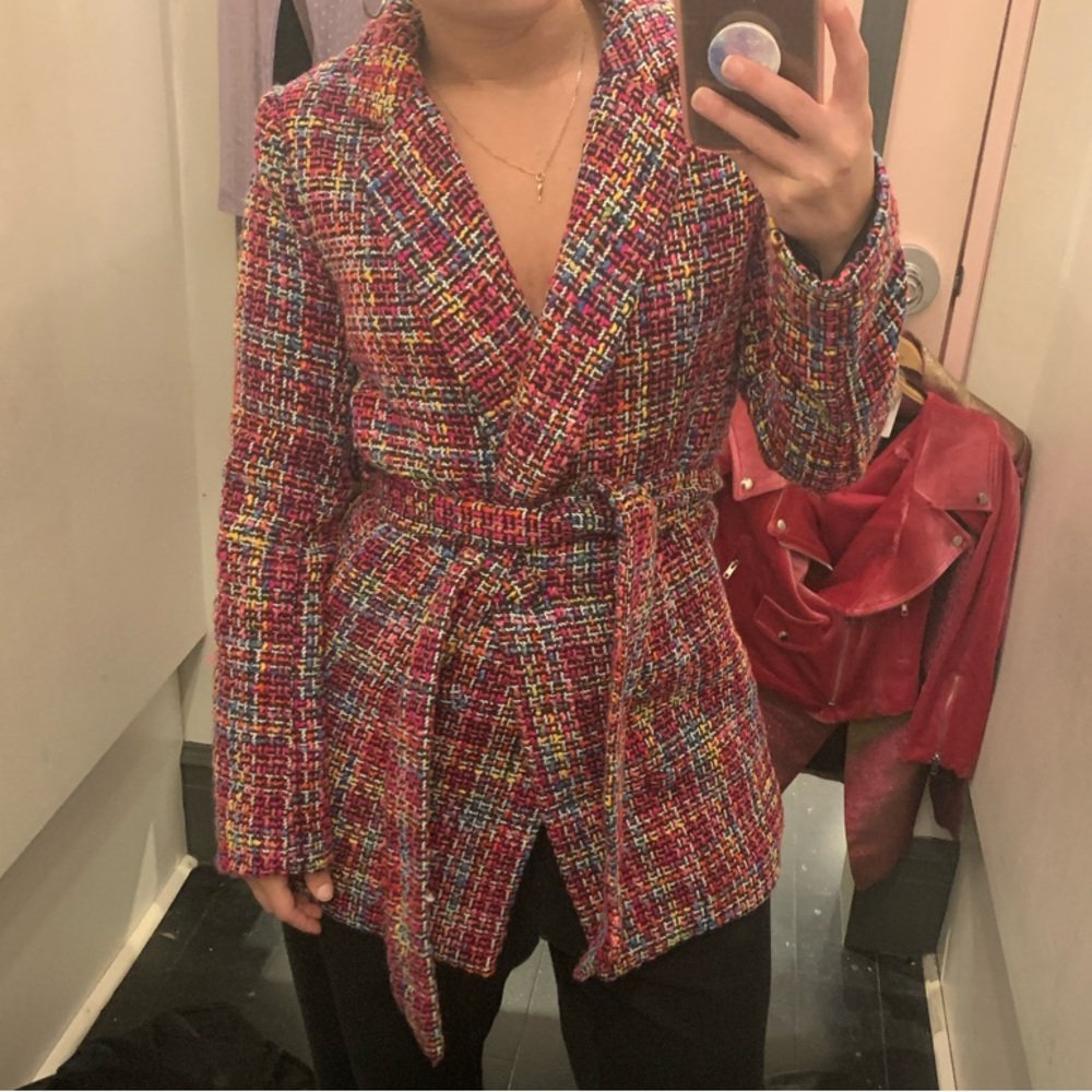 Multicolor Rainbow Pink Tweed Women's Blazer Jacket